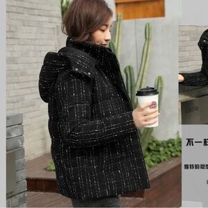 Korean style Black tweed Hooded Jacket size S